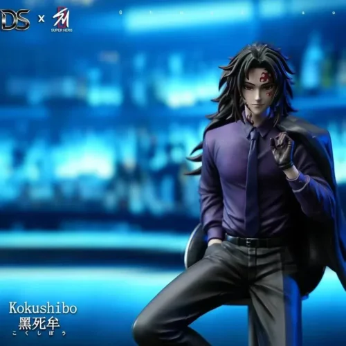 "Demon Slayer Kokushibo Suit Version statue, highlighting dual interchangeable heads, removable suit, and intricate sculpting shown."