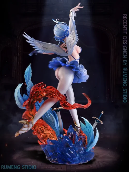 "Exquisite 1/6 scale premium resin Genshin Odette figure. Multiple views highlight her ethereal grace, flowing water, and swan-inspired details."