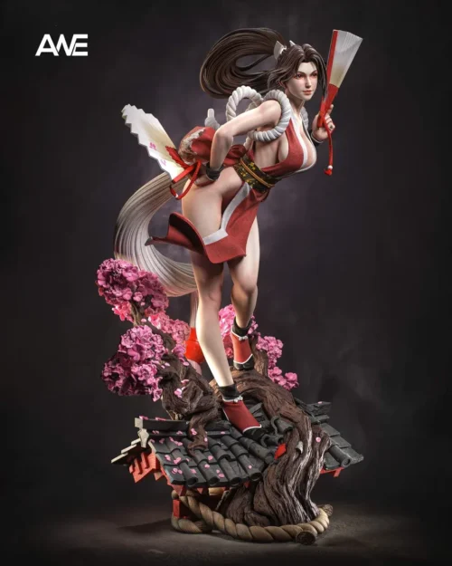 "Limited edition ANE Studio Mai Shiranui resin figure. Gallery shows dynamic pose, alluring ninja warrior details, and intricate sculpt from various."