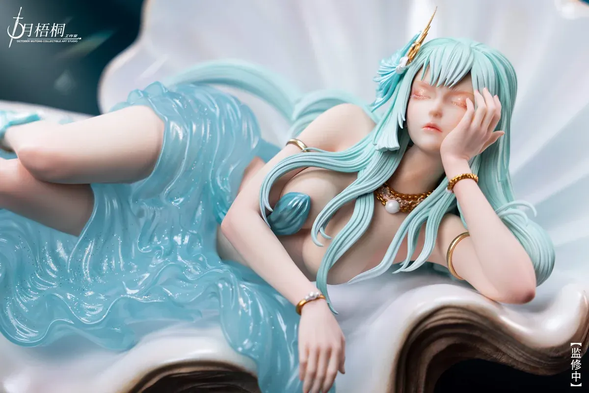 "Exquisite 1/6 Haishe Clam Girl original resin statue by October Wutong Studio, showcasing its ethereal clam spirit, intricate aquatic base.“
