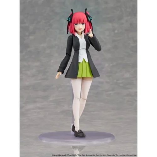"Nakano Nino Model Kit (The Quintessential Quintuplets). Dynamic sculpt details of her lively school uniform pose, ready to assemble."