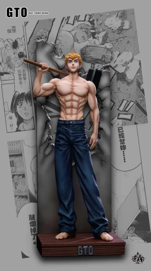 "Limited 1/6 Eikichi Onizuka GTO statue by Lao A Studio. This premium figure captures Onizuka in his dynamic, defiant biker teacher pose."