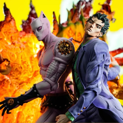 "Dynamic views of the limited edition 1/6 Yoshikage Kira LED statue, highlighting its intricate sculpture details and vibrant light-up effects."