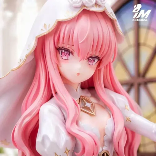 "Exquisite 1/6 scale Louise Familiar of Zero statue by Icemouse Studio, highlighting the intricate sculpted details of her ethereal white dress."