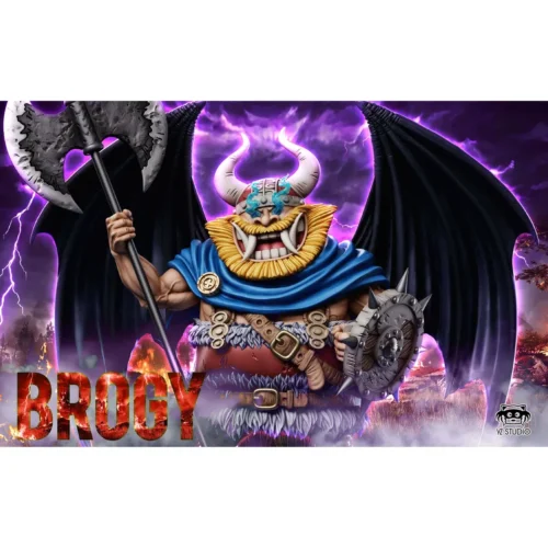 "One Piece Dorry & Brogy Black Transformation statue. Iconic giants in dynamic awakened form, intricate details and dramatic energy effects."