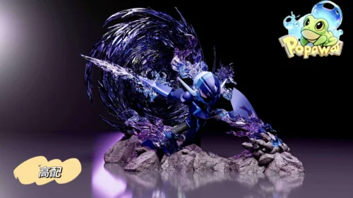 "Premium Armarouge Bitter Blade Pokémon figure in a dynamic pose, showcasing fiery separable attack effects and a spectral portal battle scene."