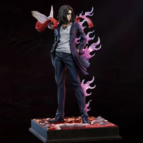 This limited Eren Jaeger 1/6 resin statue from Attack on Titan by Sure Studio features a white dove, red scarf, pink flames, and cracked lava base.