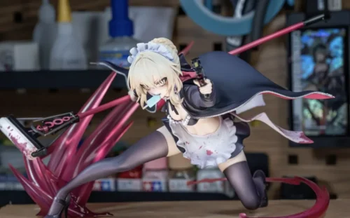 "Exclusive 1/7 scale Saber Alter Maid figure, a premium Fate/Grand Order collectible, meticulously sculpted in her darkly elegant maid outfit."