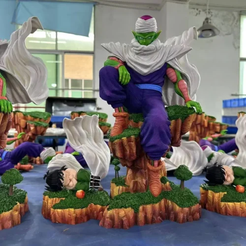 "Premium Piccolo Dragon Ball statue showcasing his iconic meditation training scene. Dynamic pose in a barren, rocky landscape."