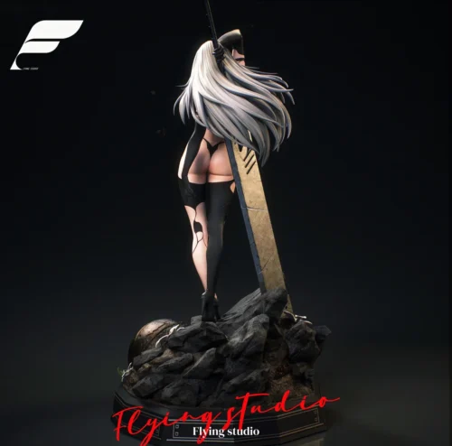 "Limited edition 1/6 NieR Automata A2 statue, premium polystone details revealing dynamic warrior aesthetic from multiple angles."