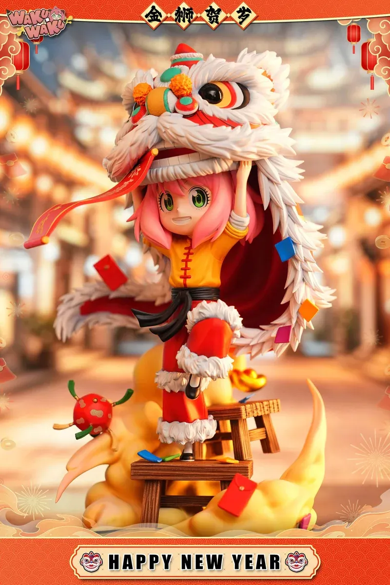 "Anya Forger Spy x Family WakuWaku Studio limited edition statue. Charming Anya in festive Chinese New Year attire with sheep motifs."