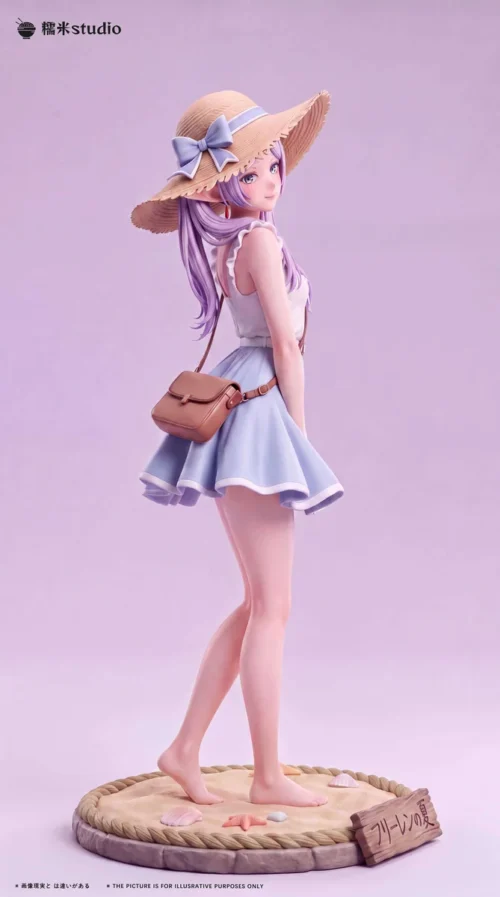 "Limited edition Beach Frieren statue by Nuomi Studio. Premium Frieren figure in exquisite swimwear, serene on a tranquil beach scene."