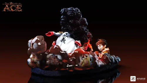 "Detailed gallery of the Limited Edition Zzz Studio Ace's Death One Piece statue. See Ace's fiery final moments on the lava battlefield."