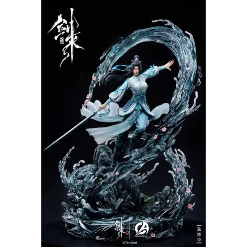 "Officially licensed 1/6 Ning Yao Jian Lai resin statue: dynamic Wuxia heroine with sword energy and peach blossoms, a premium limited edition master."