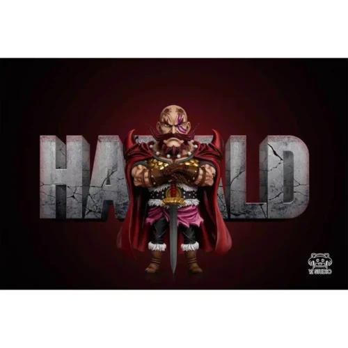 "Exquisite YZ Studio One Piece Elbaf King Harald statue, showcasing the majestic giant king in a powerful pose with intricate armor and a lore-rich."