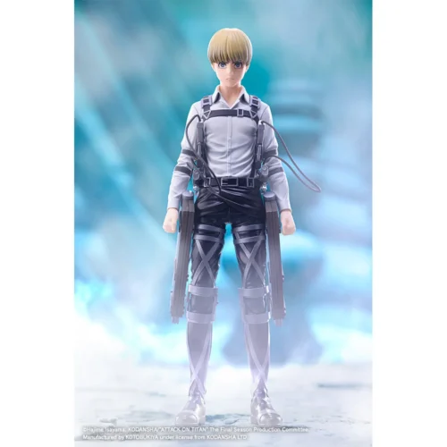 "Kotobukiya Attack on Titan Final Season Armin Arlert statue in a dynamic, determined pose amidst battle-worn scenery, capturing his fierce spirit."