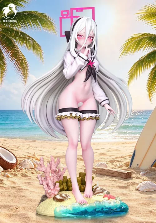 "Premium Tendou Kei Blue Archive resin statue. Dynamic swimsuit pose, playful expression, detailed vibrant beach with water effects."