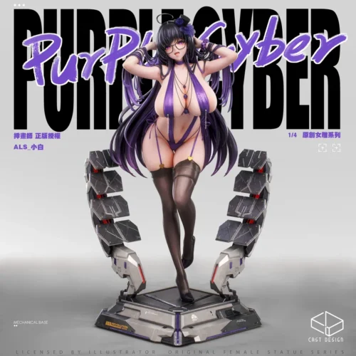"Exclusive Purple Cyber Statue, a hand-painted masterpiece. Features a vibrant futuristic female embodying a striking cyberpunk aesthetic."
