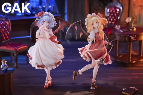 "Exquisite 1/7 Remilia and Flandre Scarlet Touhou Project resin statue, capturing the dynamic gothic elegance of the vampire sisters on an intricate."