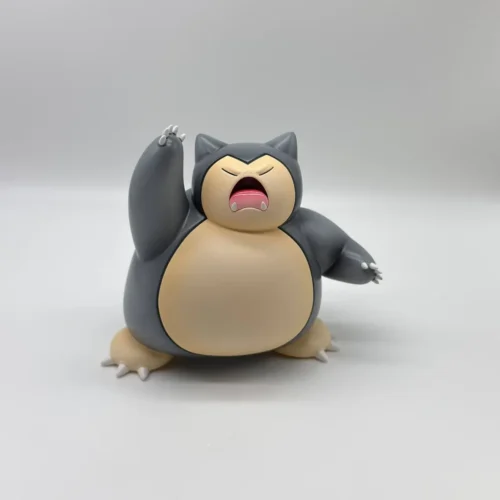 "Close-up of the charming 1/20 Snorlax Pokemon statue, revealing intricate sculpture details and vibrant unique color variants from various angles."
