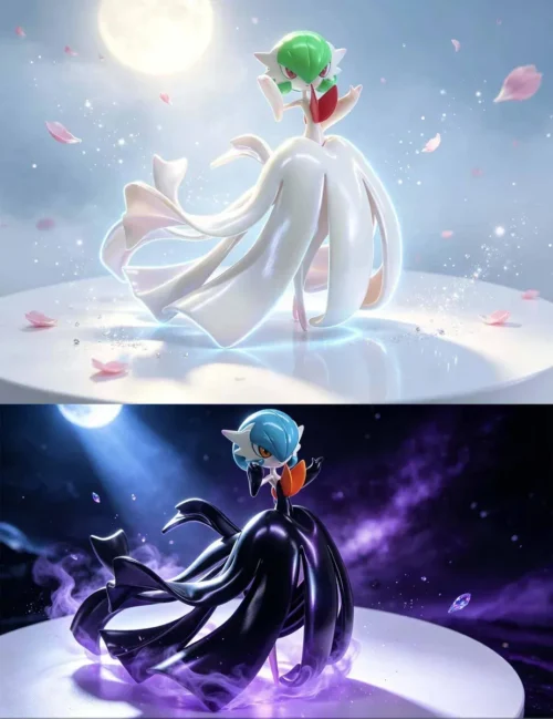 "Exquisite 1/20 Mega Gardevoir Pokémon statue, dynamically sculpted with psychic effects and dual color options."