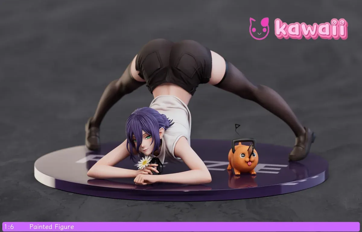 Premium 1/6 scale Chainsaw Man Reze statue by Kawaii Studio, showcasing her dynamic Jack-O Pose with Pochita, vibrant and detailed.