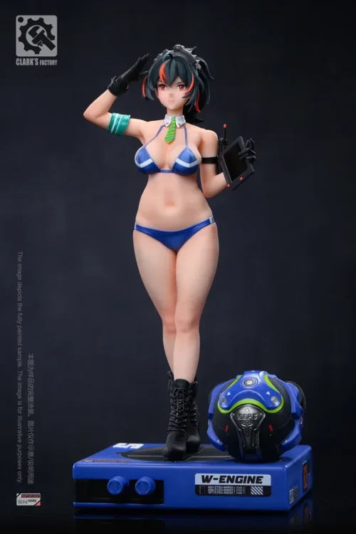 "Exclusive 1/6 Zhu Yuan Summer Swimsuit GK statue from Zenless Zone Zero. Angles reveal sculpted details and playful summer aesthetic."