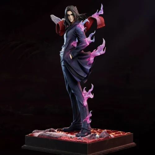 This limited 99-piece Eren Jaeger 1/6 resin statue by Sure Studio features a white dove, red scarf, pink flames, and a crimson cracked lava base.