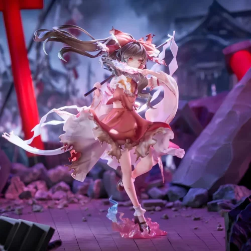 "Ultra-limited 1/7 Hakurei Reimu Touhou Project figure by LLK Studio, a dynamic statue with vibrant colors and ethereal spiritual aura."