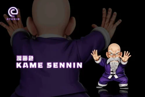 "Detailed view of the C-STUDIO Dragon Ball Z Master Roshi Mafuba vs. Piccolo statue, emphasizing the iconic dynamic pose, powerful energy effects."