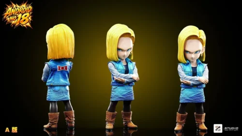 "Zzz Studio exclusive Dragon Ball Android 18 A/B Version statue. Intricate details, dynamic pose, interchangeable expressions from all angles."