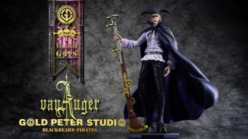 "Dynamic 1/8 Van Augur One Piece resin statue by GP Studio. Ultra-limited iconic Blackbeard Pirate sniper, cloaked in action with dual bases."