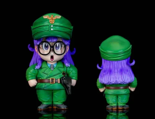 "Charming Chibi Military Arale WCF statue by LeaGue Studio, an exclusive limited edition collectible, captured in a playful dynamic pose."